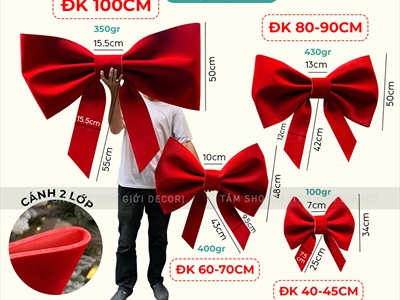 Nơ đỏ Bitis phun nhung 2 cánh - 2 lớp [Đứng form - Nhiều cỡ] PK-NO-08